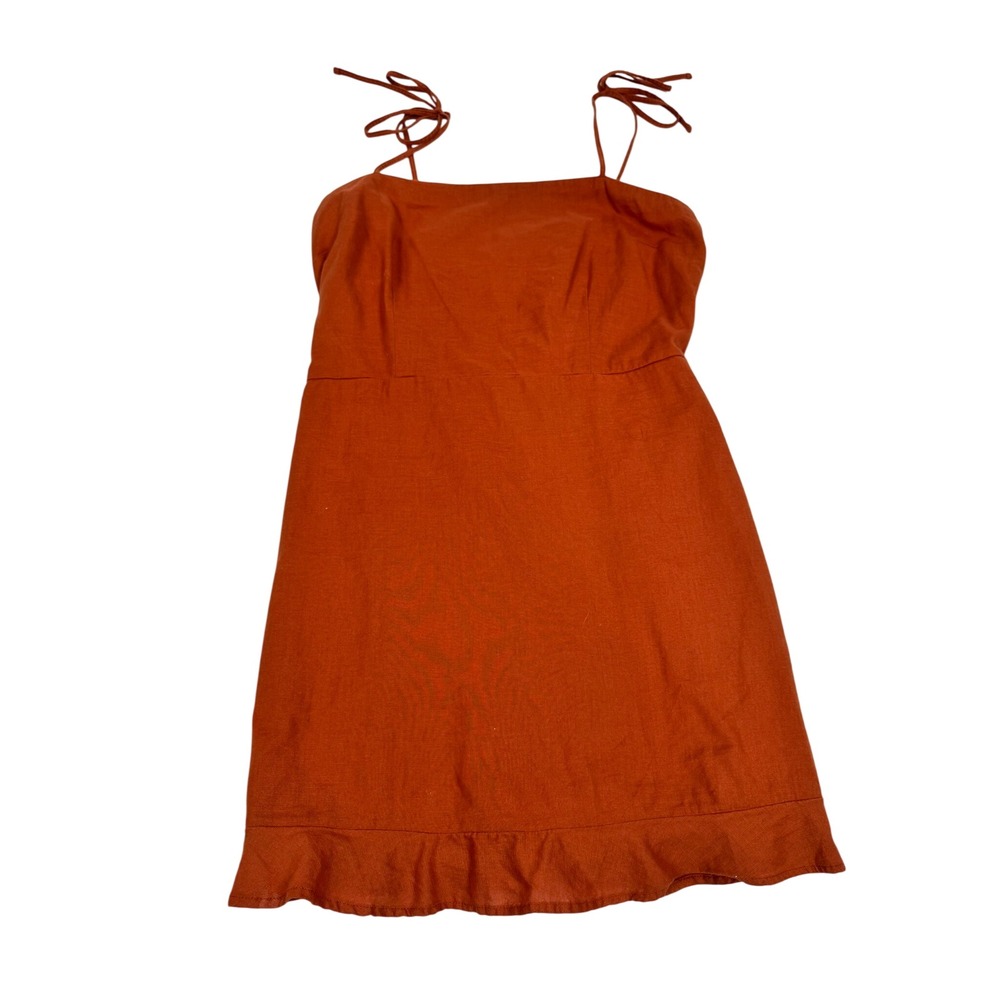 Abercrombie & Fitch Burnt Orange Cotton Tie Strap Ruffle Mini Dress Large